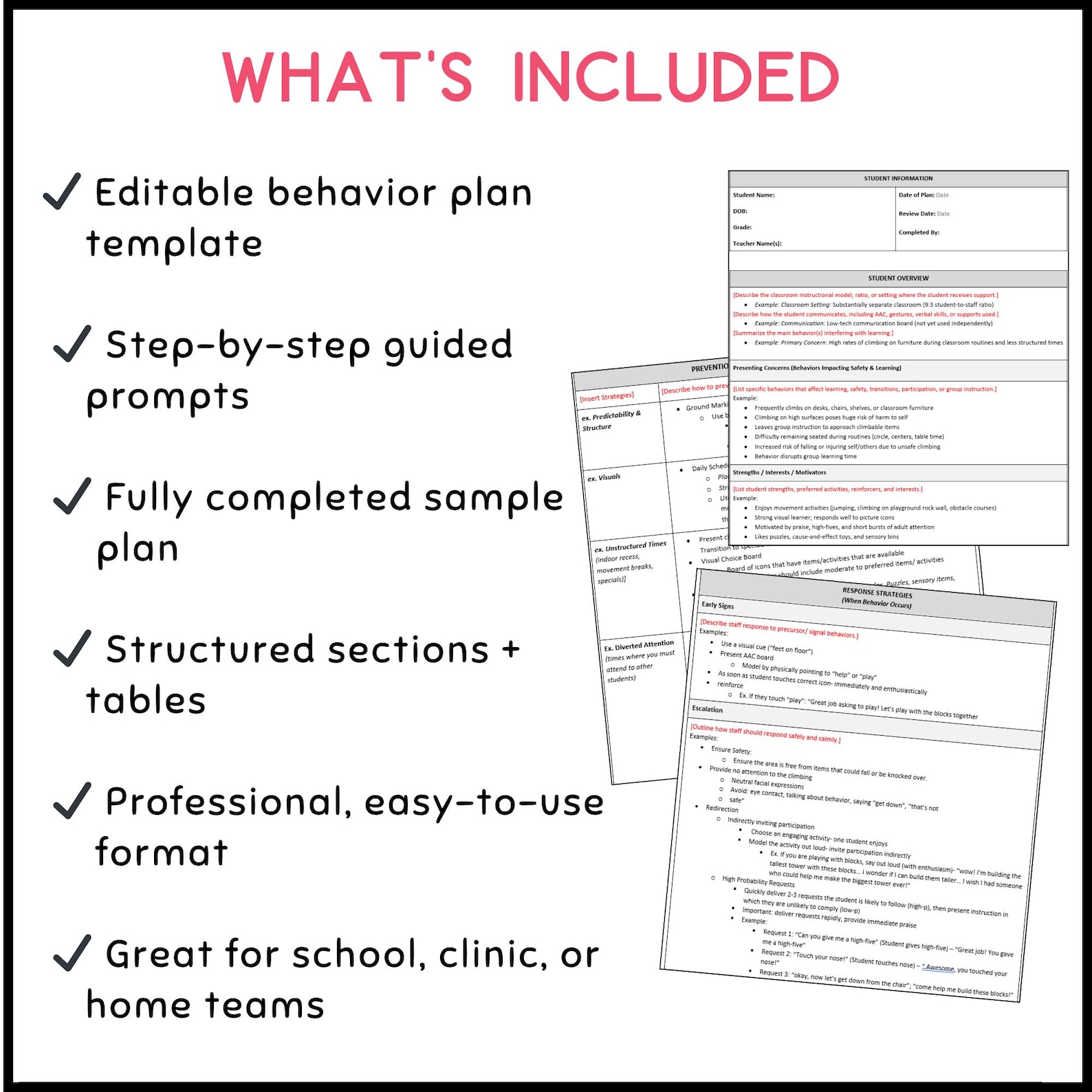Behavior Intervention Plan (BIP) Template | Editable Word Doc W ...