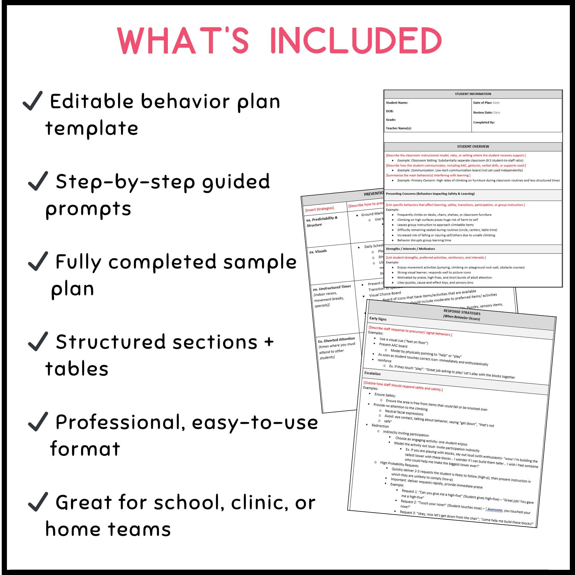 Behavior Intervention Plan (BIP) Template | Editable Word Doc W ...