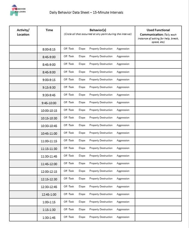 Customizable Interval Behavior Data Sheet | Data Collection Made Simple image 2