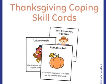 Tarjetas de estrategias de afrontamiento y regulación para el Día de Acción de Gracias para niños / Herramientas para el hogar y la escuela