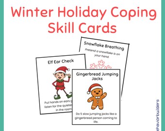 Tarjetas de calma para niños durante las vacaciones de invierno / Estrategias imprimibles de afrontamiento y regulación