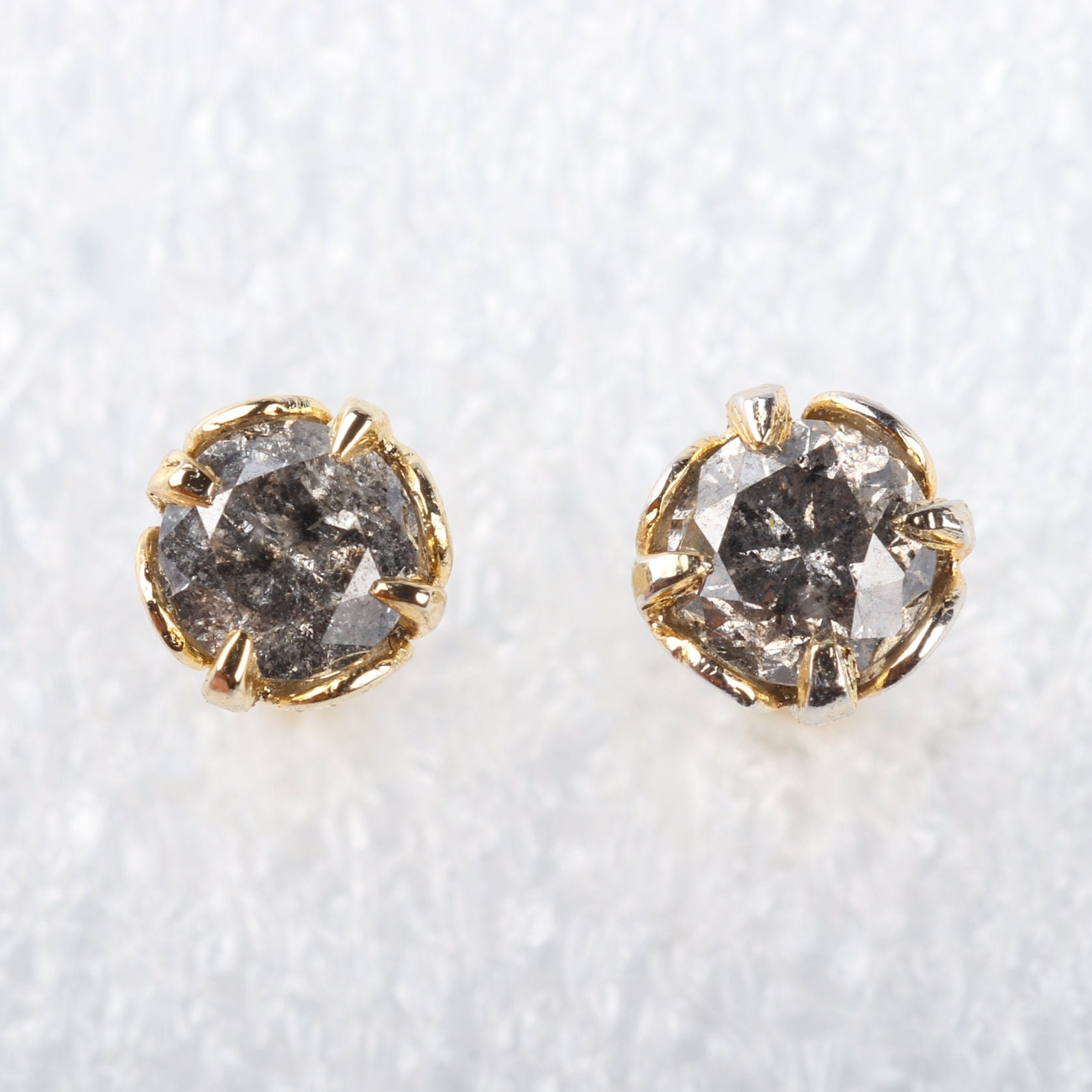 Vintage Salt and Pepper Diamond Earrings Yellow Gold Stud Etsy UK