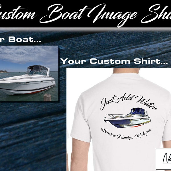 Custom Boat Image Performance Shirt for Boating | Captain Shirt | Design with your Name and Nautical Logo | Makes a Christmas Great Gift!