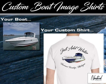 Custom Boat Image Performance Shirt for Boating | Captain Shirt | Design with your Name and Nautical Logo | Makes a Christmas Great Gift!