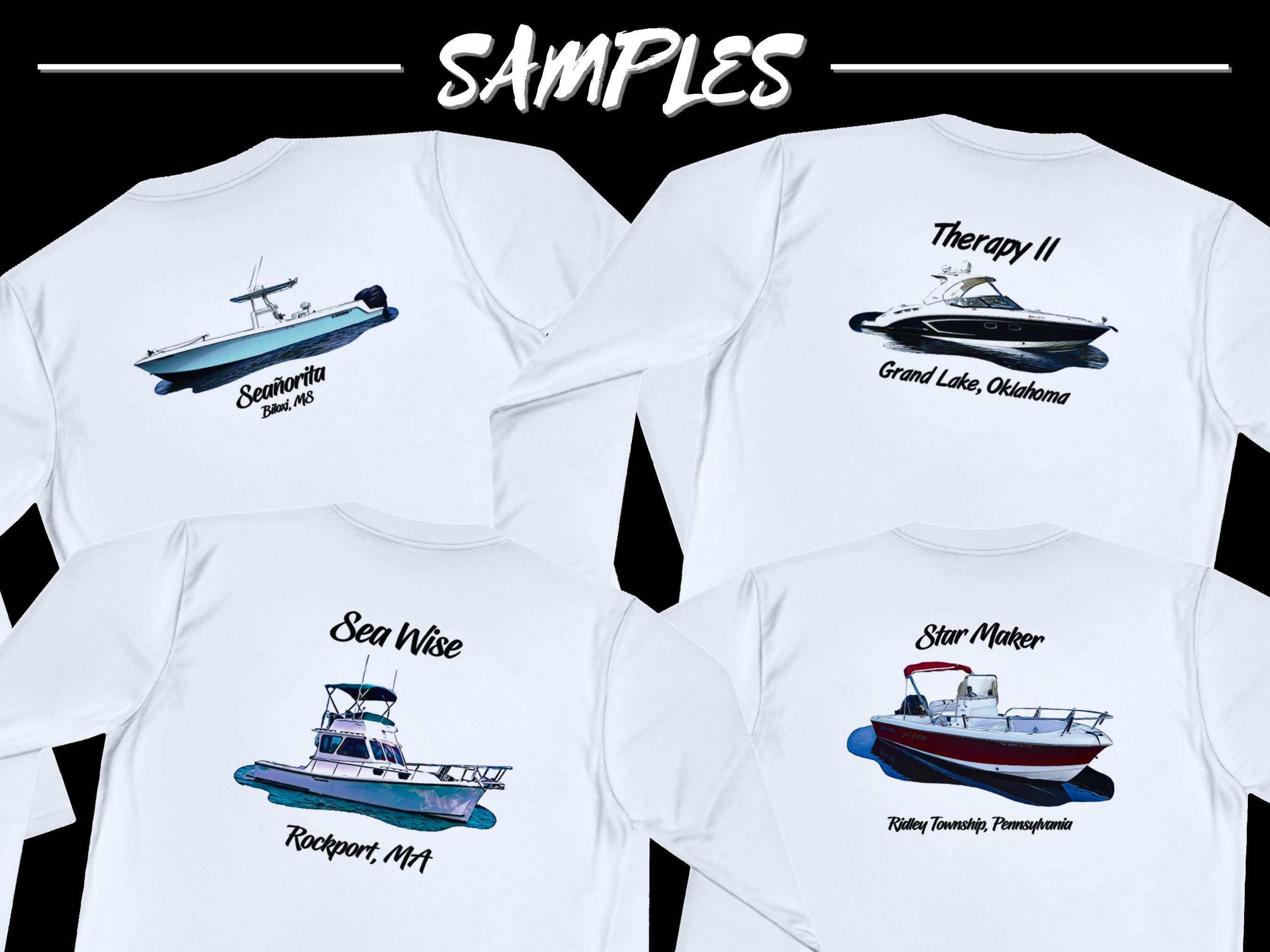 Custom Boat Image Performance Shirt for Boating Captain Shirt