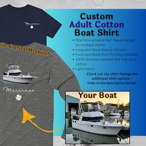 Custom Boat Name Cotton Shirt – Personalized Nautical Gift for Captain & Crew | Your Boat Photo Artwork