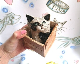 Ceramic white and black cat