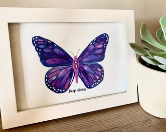 Papillon point-virgule continu. Impression d'art aquarelle. Santé mentale Art. Sensibilisation à la santé mentale Art. Sensibilisation au S*icide.