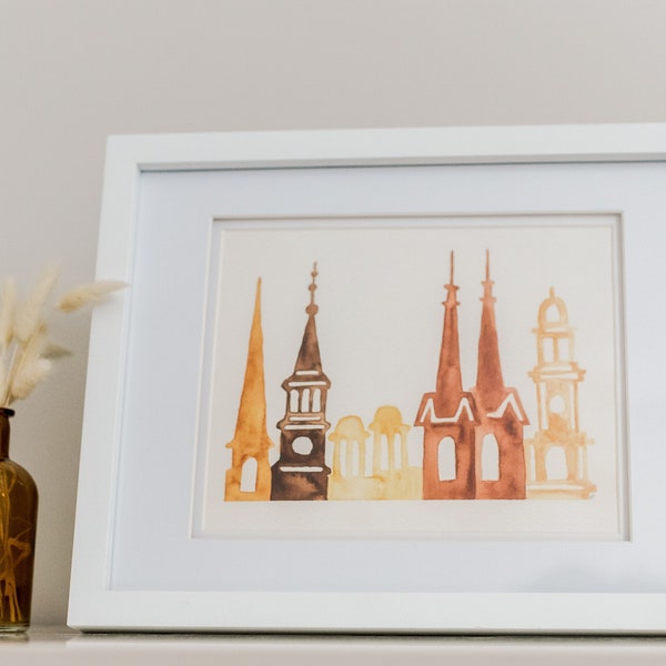 FREDERICK MARYLAND: Clustered Spires. Watercolor Art Print. Complexions of Frederick. Maryland Art. Diversity.