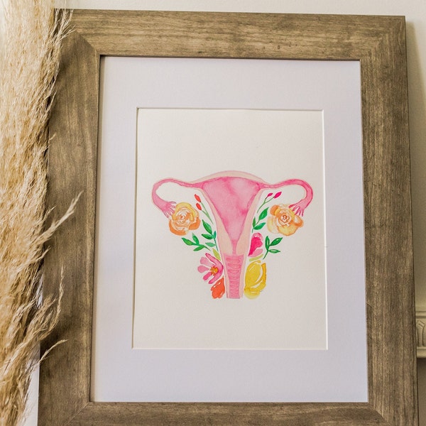 FLORAL UTERUS: Watercolor Art. Anatomy Print. Endometriosis Art. Feminist Art.