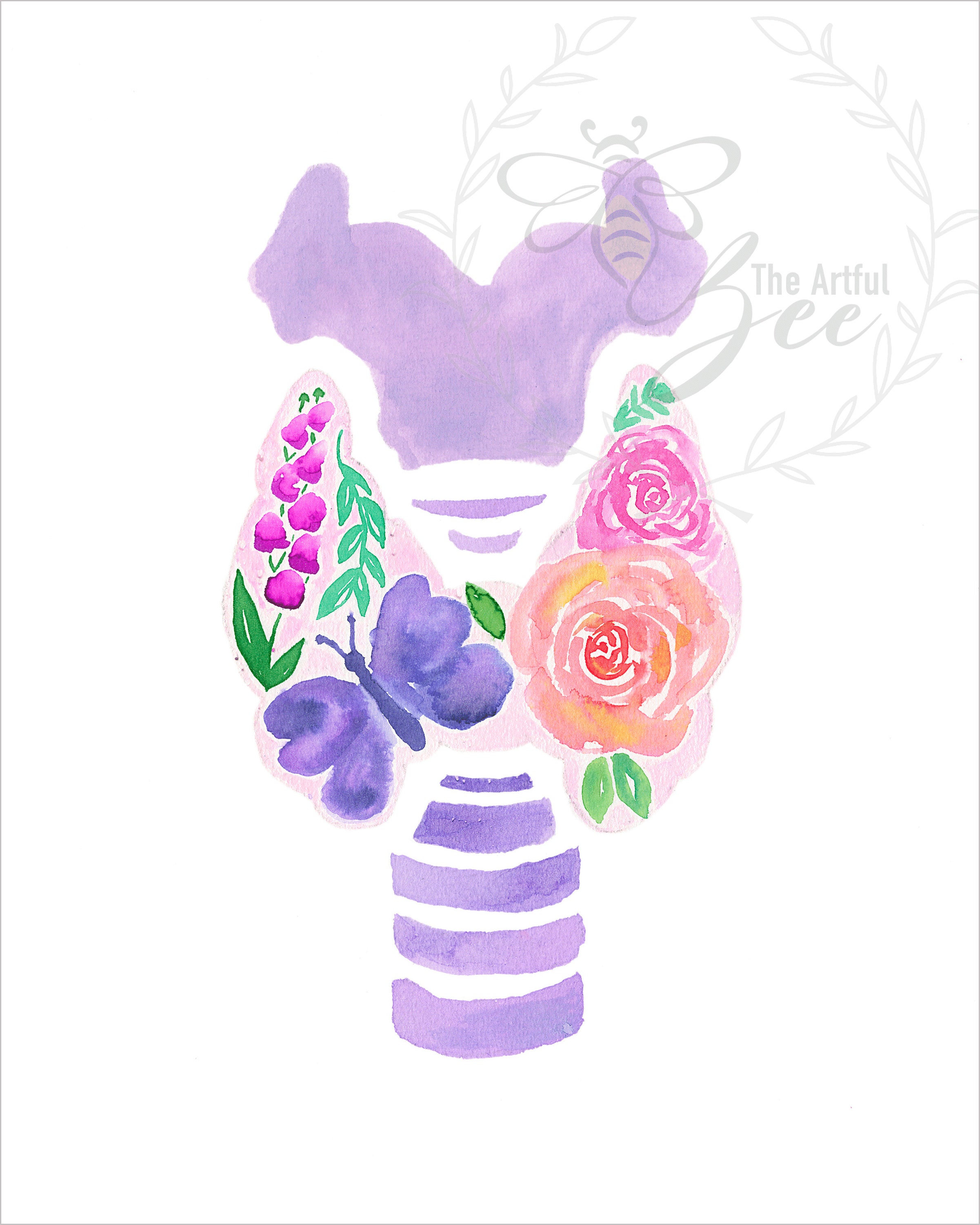 FLORAL THYROID: Watercolor Art. Anatomy Print. Medical Art. Endocrinology Print. Hashimotos Warrior. - Etsy Australia