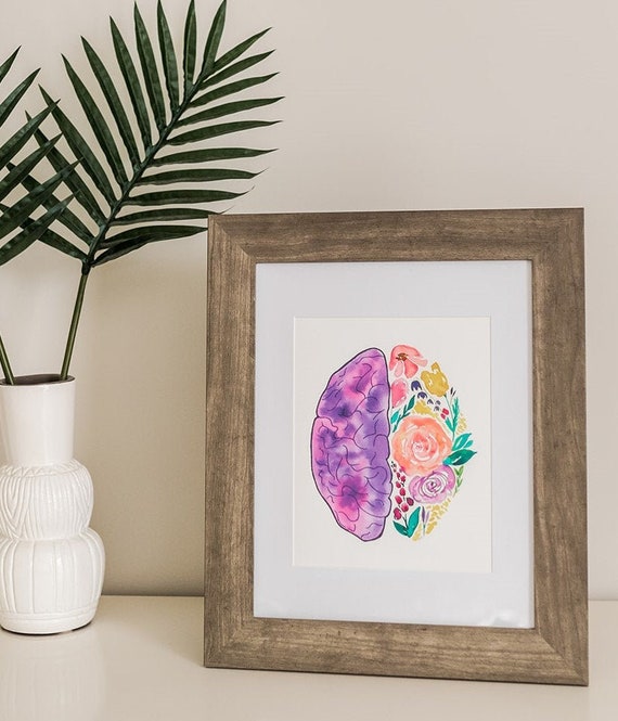 FLORAL BRAIN: Watercolor Art. Anatomy Print. Medical Art. | Etsy