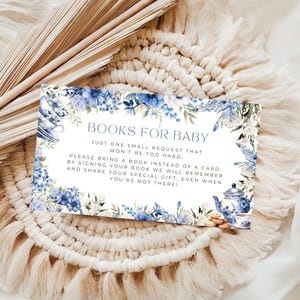 Thé pour deux livres pour bébé Insert de carte Baby Shower Floral Tea Time Twin Party Future maman Bleu Modèle de pièce jointe d'invitation numérique MXTJM0