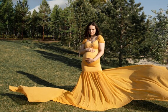 Yellow off sales shoulder maternity dress