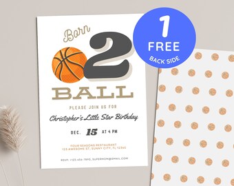 Born 2 Ball Birthday Invitation Boy Basketball Sport Editable 2Nd Second Invite Party Instant Digital Download Canva Template EADGC9