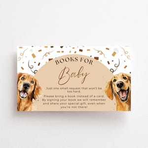 Golden Retrievers Books for Baby Card Insert Baby Shower Boy Girl Invitation Enclosure Instant Digital Download Editable Template Canva GRB1
