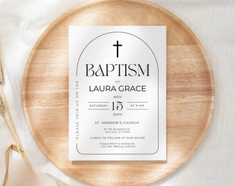 Modern Minimalist Gender Neutral Baptism Invite Boy Girl Invitation Minimalist Christening Invites Modern Baptism Invitation Template TFDO1