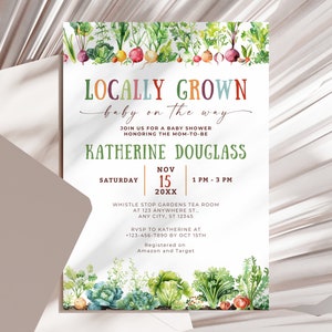 Locally Grown Baby Shower Invitation Template | Farmers Market Baby Shower Invite Organic Baby Country Baby Editable Printable Invite LBH2