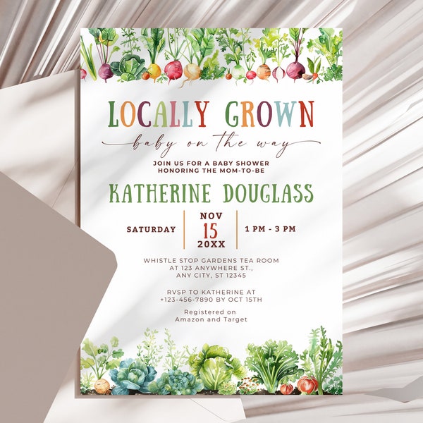Locally Grown Baby Shower Invitation Template | Farmers Market Baby Shower Invite | Organic Baby |  Country Baby | Editable Printable Invite