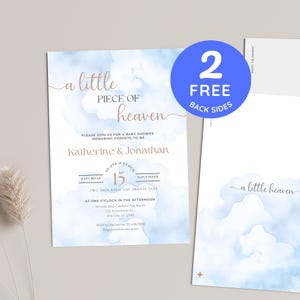 Little Piece of Heaven Baby Shower Invite Editable Instant Digital Download | Invitation Template | Cloud 9 Dreamy Theme | Boy Blue UDHJC28