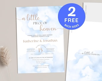 Little Piece of Heaven Baby Shower Invite Editable Instant Digital Download | Invitation Template | Cloud 9 Dreamy Theme | Boy Blue UDHJC28