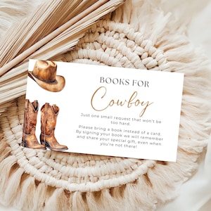 Cowboy Baby Shower Books for Baby Card Insert Canva Western Rodeo Editable Template Instant Download Couples Invitation Enclosure GTCB1
