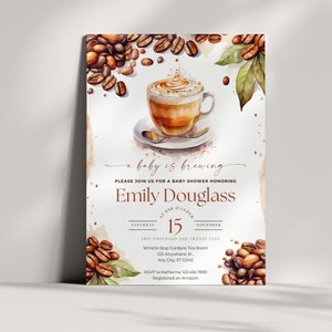 Coffee Theme Baby Shower Invite Coffee Shop Baby Shower Brewing Baby Shower Editable Template | Coffee Girl Baby Shower Invitation CDUI0