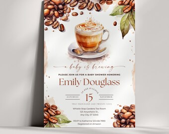 Coffee Theme Baby Shower Invite Coffee Shop Baby Shower Brewing Baby Shower Editable Template | Coffee Girl Baby Shower Invitation CDUI0