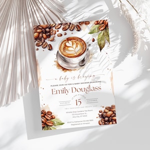 Coffee Theme Baby Shower Invite | Coffee Shop Baby Shower Brewing Baby Shower Editable Template | Coffee Girl Baby Shower Invitation COFN9