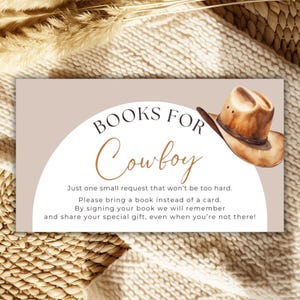 Cowboy Baby Shower Books for Baby Card Insert Canva Western Rodeo Editable Template Instant Download Couples Invitation Enclosure GTCB1