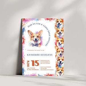 Corgi Baby Shower Invitation Pawty Dog Pet Puppy Invite Digital Editable Printable Instant Template Canva YRTHVX8