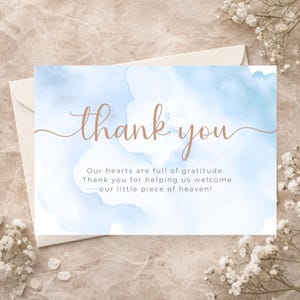 Little Piece of Heaven Thank You Card Baby Shower Editable Instant Digital Download Template Dreamy Theme Boy Blue Printable Canva UDHJC28