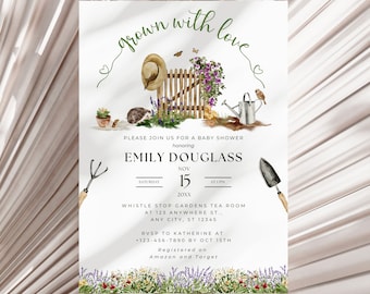 Grown with Love Baby Shower Invite Baby Girl Shower Invitation Locally Grown Baby Shower Invite Veggie Baby Shower Editable Template GRTX1