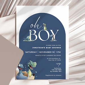Baby Shower Invitation Dinosaurs Dino Theme Oh Boy Digital Instant Download Design Template Canva Printables Editable DB1