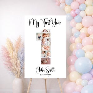 1st Birthday Photo Collage Poster Board Display Poster First Year Editable Number One Template Instant Canva Download Keepsake Milestone AF5