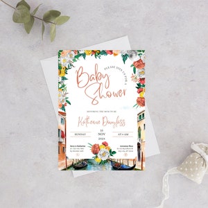 Italian Themed Baby Shower Invite Citrus Mediterranean Lemon Orange Positano Blue Tile Invitation Digital Editable Printable UYYVN90