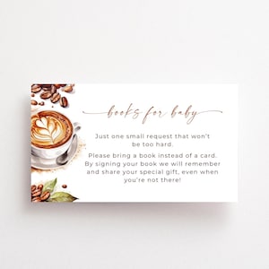 Thème du café Livres de baby shower pour bébé Insert de carte Brassage bébé Coffee Shop Modèle modifiable Fille Garçon Invitation Enceinte Canva COFN9