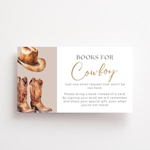 Cowboy Baby Shower Books for Baby Card Insert Canva Western Rodeo Editable Template Instant Download Couples Invitation Enclosure GTCB1