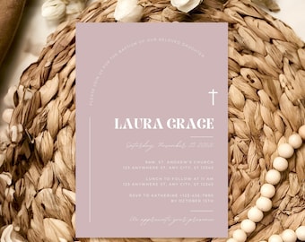Modern Minimalist Gender Neutral Baptism Invite Boy Girl Invitation Minimalist Christening Invites Modern Baptism Invitation Template AC9