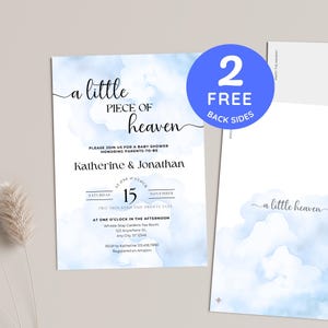 Little Piece of Heaven Baby Shower Invite Editable Instant Digital Download | Invitation Template | Cloud 9 Dreamy Theme | Boy Blue YSBL95