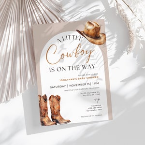 Invito per baby shower da cowboy Canva / Baby shower western / Baby shower rodeo / Modello modificabile / Download immediato / Couples Shower GTCB1