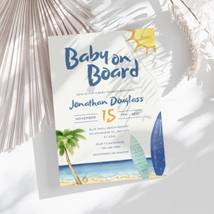 Surf Theme Baby Shower Boy Invite Surfer Baby Shower Editable Instant Download Beach Baby Shower Surfing | Printable Digital Download BOB1