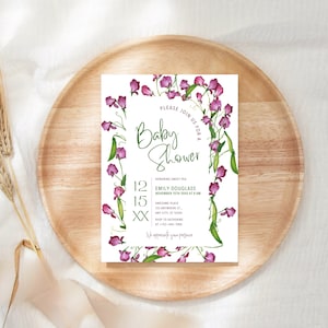 Sweet Pea Baby Shower Invitation Little Pea Flower Blooming Baby Girl Invite Digital Editable Printable Instant Template Canva YFGH243