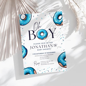 Donut Baby Shower Donut Baby Sprinkle Download instantâneo Oh Boy Oh Baby Donut Boy Shower | Edite você mesmo Convite | Blue Donut YCTB1