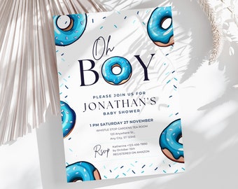 Donut Baby Shower Donut Baby Sprinkle Instant Download Oh Boy Oh Baby Donut Boy Shower | Edit Yourself Invitation | Blue Donut YCTB1