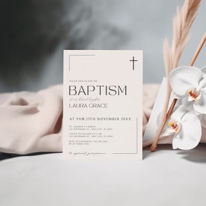 Convite de batismo moderno minimalista e neutro em gênero Convite de batismo para meninos e meninas Convites de batismo minimalistas Modelo de convite de batismo moderno HGHY0