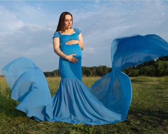 Blue Maternity Dress for Photo Shoot | Etsy