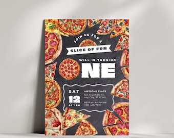 Pizza First Birthday Invitation Turning One 1st Slice Of Fun Italian Pizza Party Invite Digital Editable Printable Instant Template UXCGJ07H
