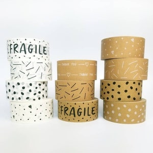2 Pack Eco-friendly patterned paper packaging tape | Recyclable printed box sealing tape | Self adhesive Kraft tape