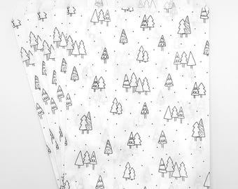 Christmas white paper counter bags, recycled eco-friendly packaging with trees pattern